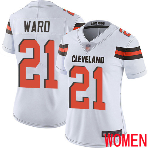Cleveland Browns Denzel Ward Women White Limited Jersey 21 NFL Football Road Vapor Untouchable